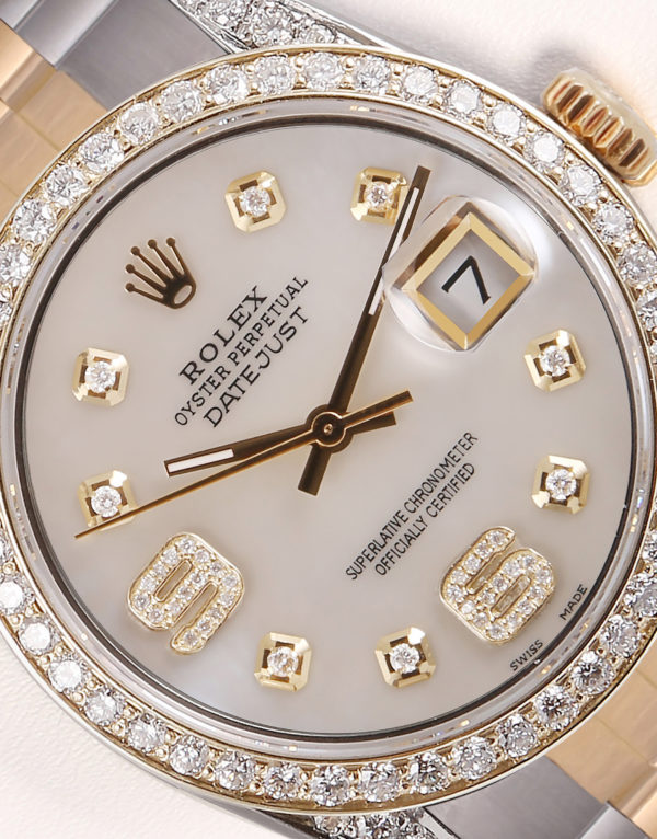 Rolex Datejust Two Tone 18k Diamond Bezel-Diamond Lugs-White MOP 6&9 ...